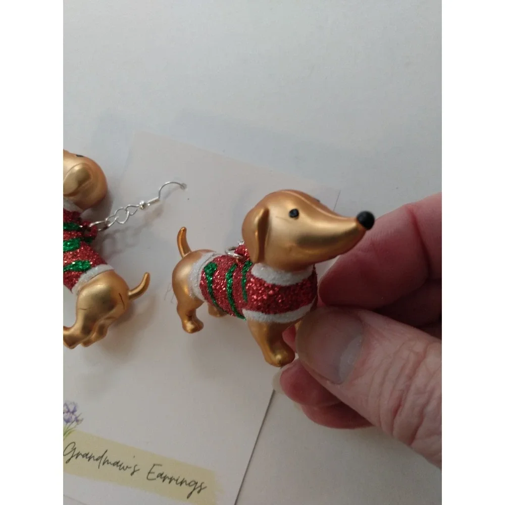 Christmas Dachshund Holiday Earrings Sweater Gift Party Bling Jewelry Dog Mom